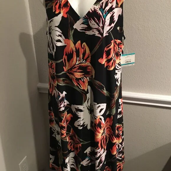 Ann Klein Floral Sleeveless Dress  Large = Showstopper   Car1 Box - Picture 2 of 4